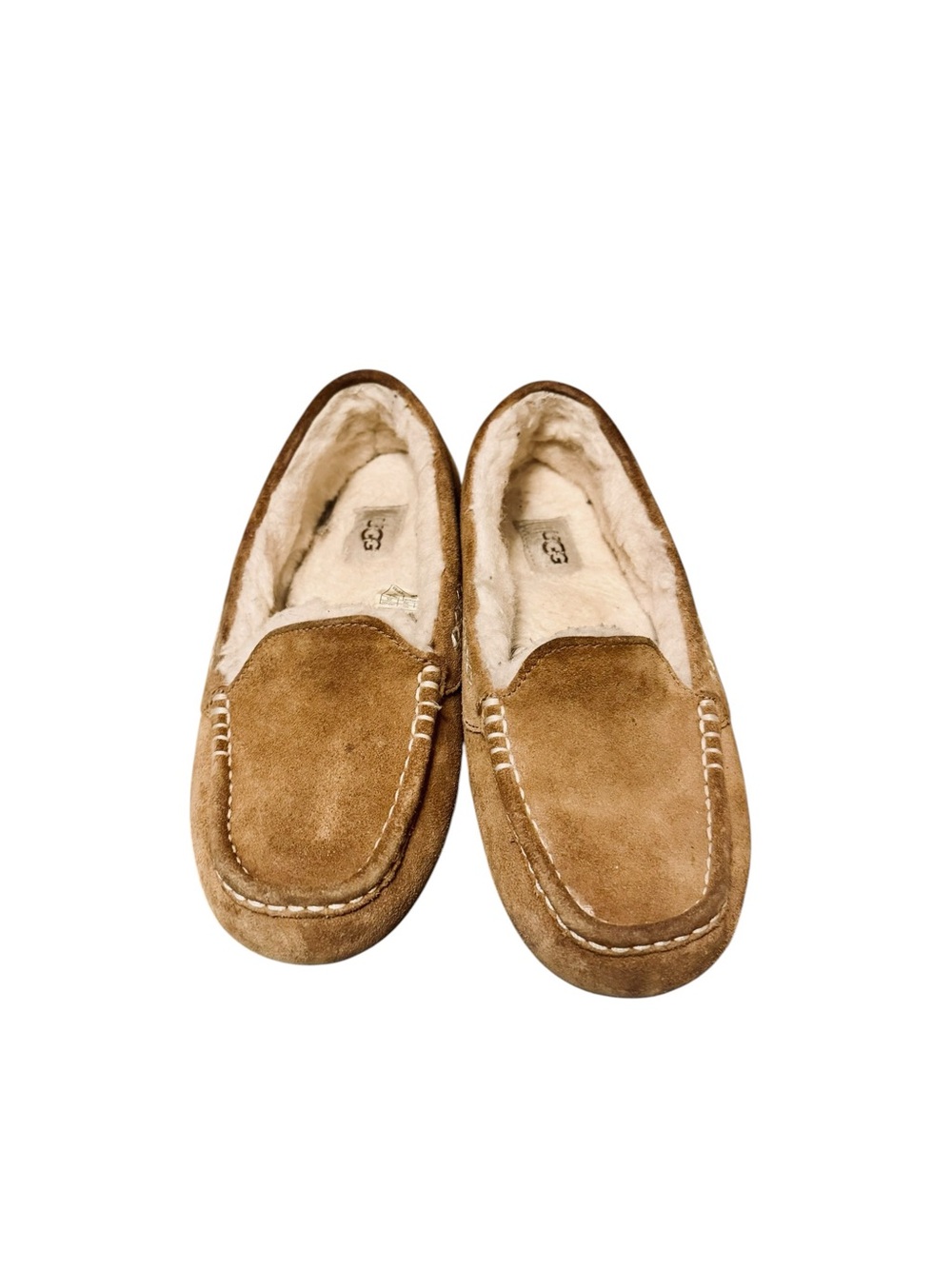 UGG Ansley Moccasin Slippers Chestnut Suede Shearling Lined Women’s 8 or Men’s 7